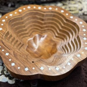 Handcrafted Wooden Fruit Basket with Inlay Design