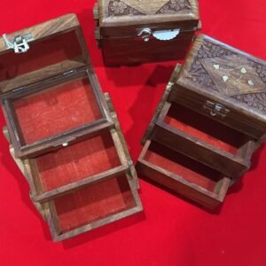 Handcrafted Three-Tier Wooden Jewellery Box