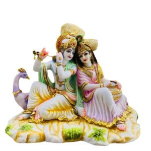 Premium Handcrafted Radha Krishna Idol with Peacock (9" x 11")